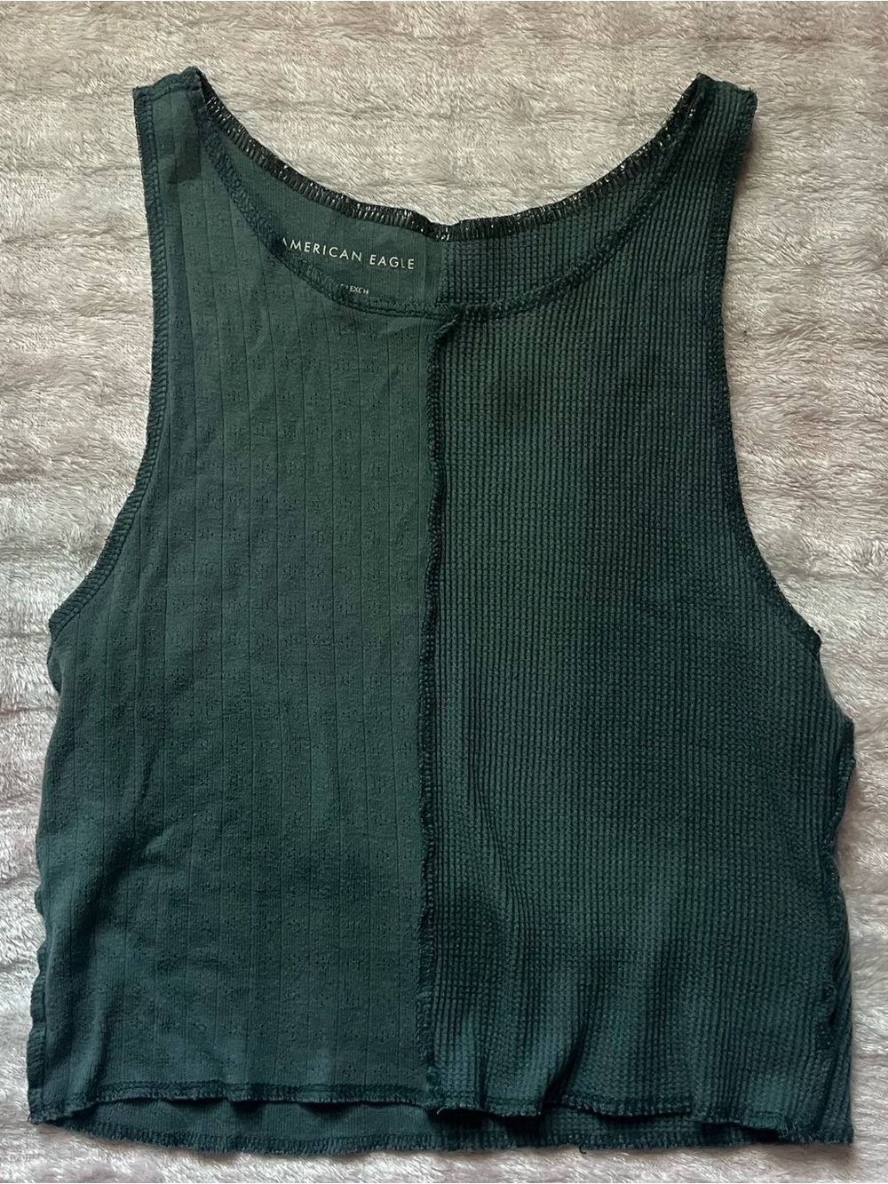 American Eagle Outfitters Women's Green Split-Texture Cropped Summer Tank Top